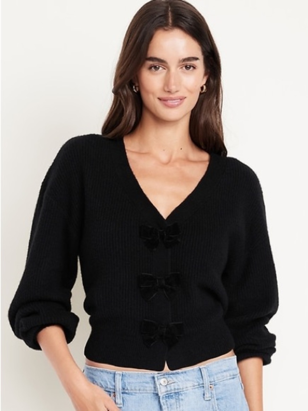 Old Navy SoSoft Black V-Neck Bow Accent Women's Sweater NWT, Size 2X